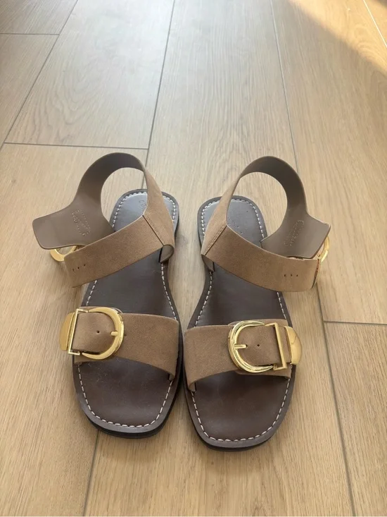 Universal Thread Brown Suede Sandal with Gold Buckles