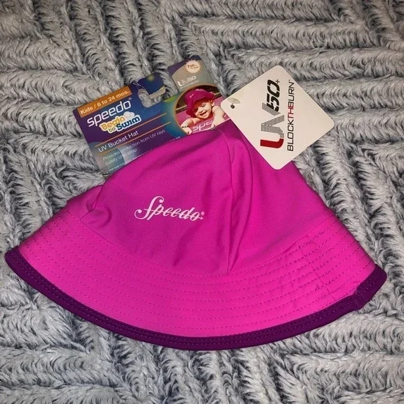 NWT Speedo Baby Girls UV50+ Pink Purple Bucket Hat 6-24 Months