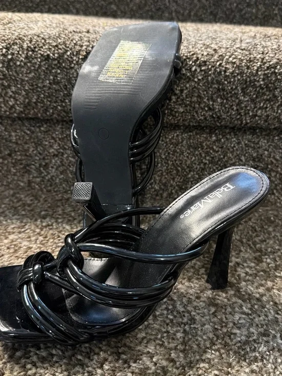 Bella Marie Black Knotted Strappy High Heel Sandals