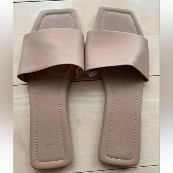 H&M Blush Tan Wide Strap Slide minimalist Sandals