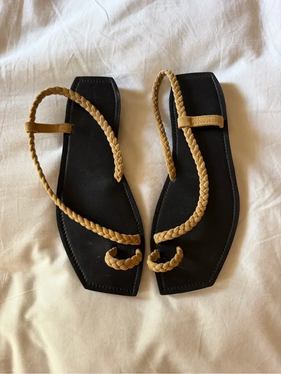 Reformation Tan Suede Braided Flat Sandal