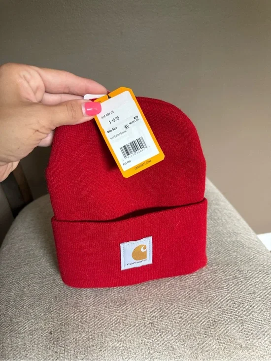 Carhartt Kids Knit Beanie in Bright Red with Logo Patch