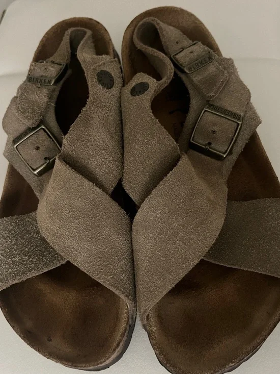 Birkenstock Brown Suede Crisscross Buckle Sandals