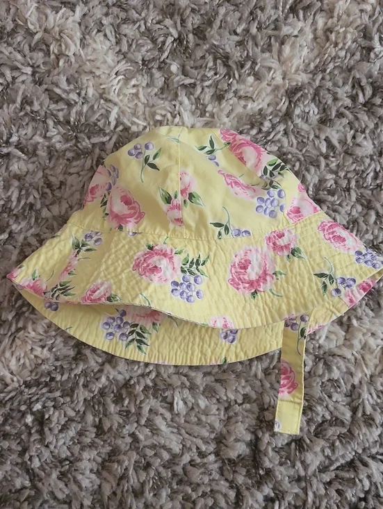 Yellow Floral Sun Hat for Kids - Pink Rose Pattern