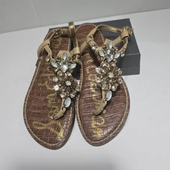 Sam Edelman Grayson Jeweled Rhinestones Flat Thong Gladiator Sandals Womens US 4