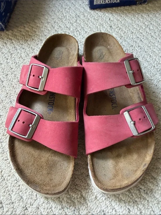 Birkenstock Arizona Double Strap Sandals in Fucshia Pink Leather