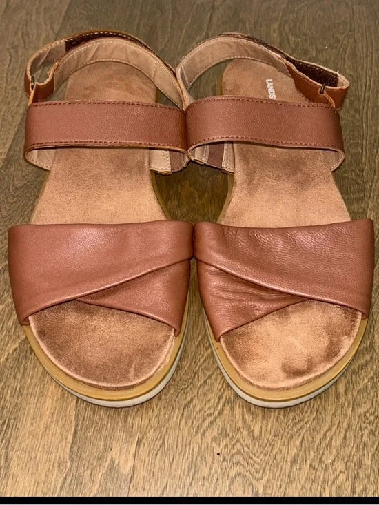 Lands End Womens 8 B Brown Comfort Sandals W/ Hook & Loop Strap