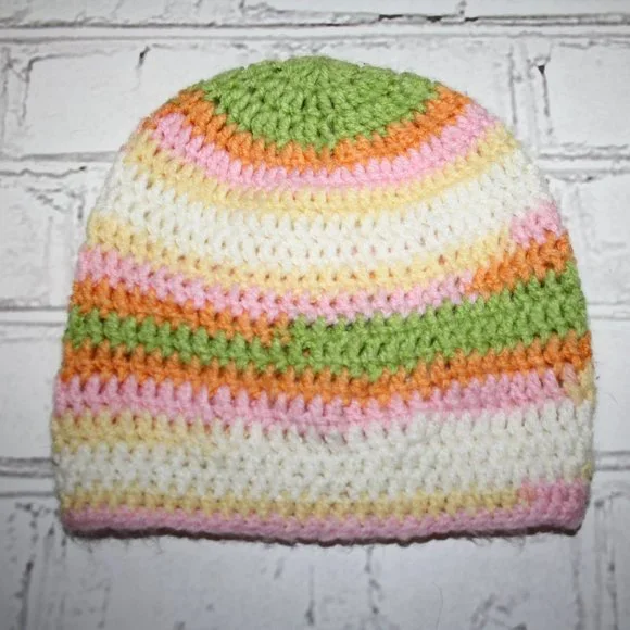 💖 TODDLER CROCHET BEANIE · PINK, ORANGE & GREEN 💚
