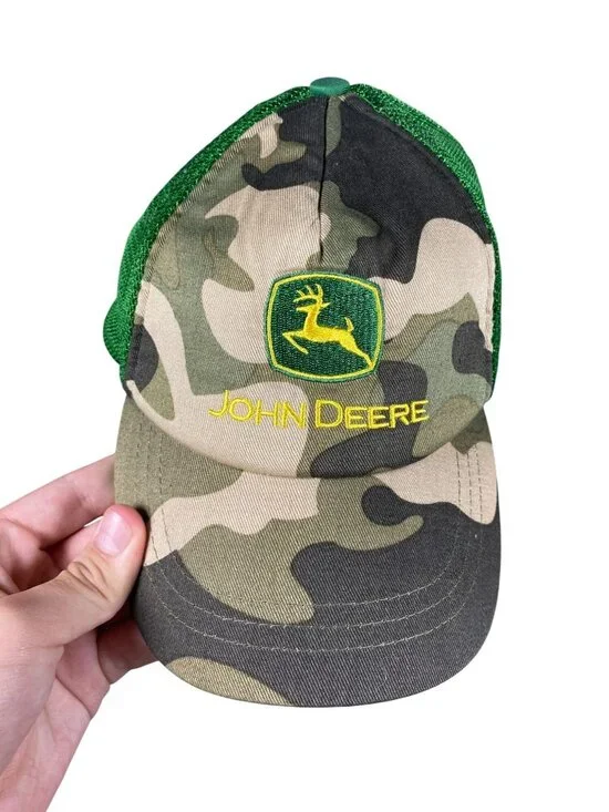 John Deere Camo Mesh Trucker Hat Kids 4T/5T Green Adjustable Snapback Cap