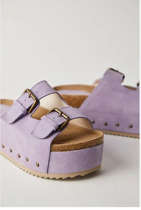 Free People Rule Breaker Platform Sandals Purple Suede 37