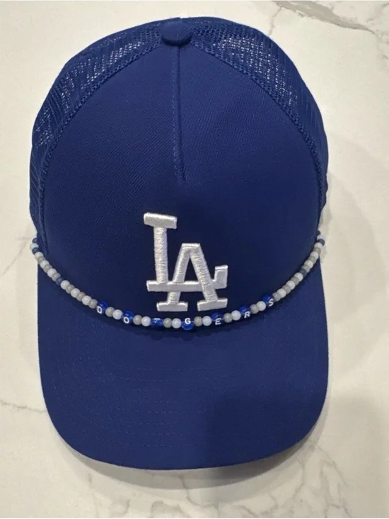 New era LA Dodgers Blue Trucker Cap with Beaded Chin Strap