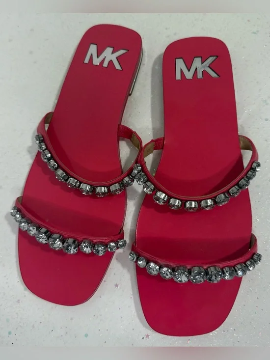 Michael Kors Hot Pink Jeweled Slide Sandals Sz 8