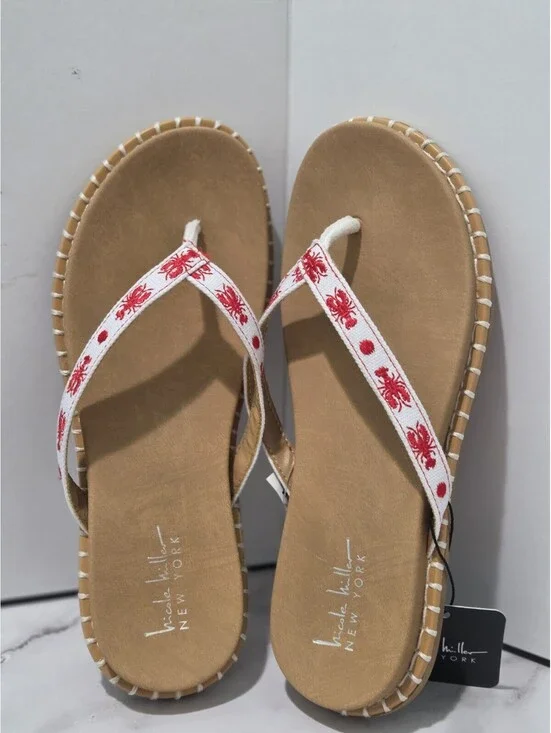 Nicole Miller New York Lobster Print Flip Flop Sandals Women's Size 7.5 NWT