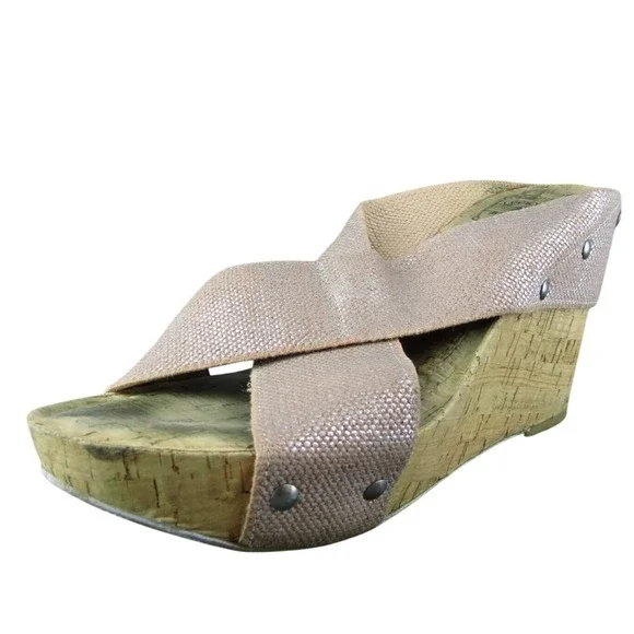 Lucky Brand MIller2 Women Slide‎ Sandal Shoes Beige Fabric Size 10 Medium