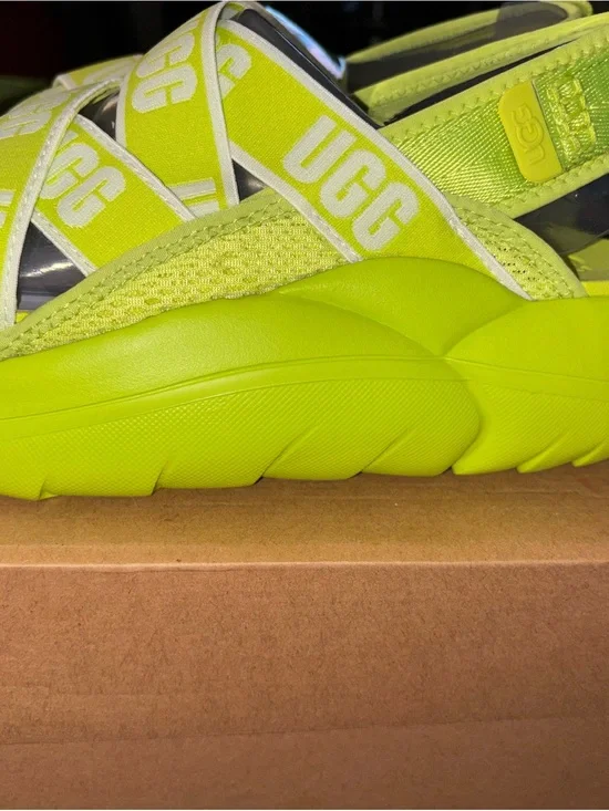 UGG Kids Neon Lime Slide Sandals with Logo Straps