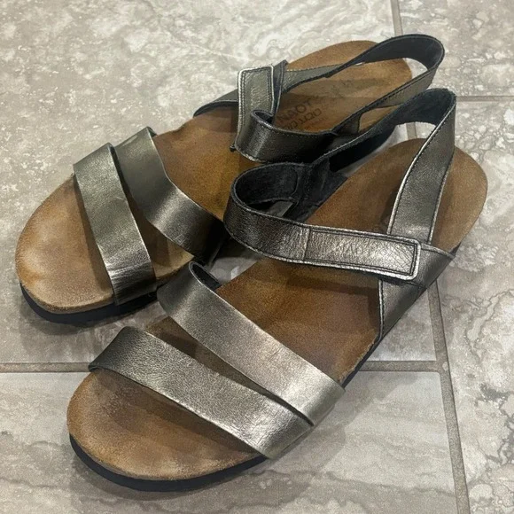 Naot Kayla Metallic Pewter Leather Strappy Slingback Comfort Sandals Womens L10