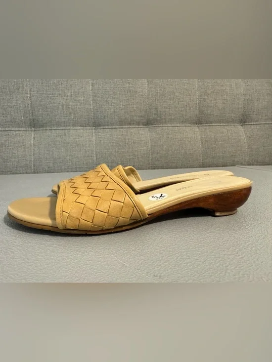Etienne Aigner Tan Woven Leather Slide Sandals 7.5