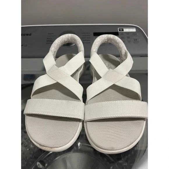 Skechers Hands Free Slip-ins GO WALK 6 Sandals White Grey Womens Sz 10