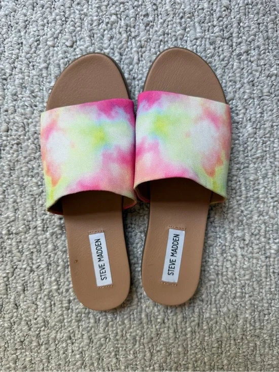 Steve Madden Pastel Tie-Dye Slide Sandals in Pink, Yellow, Green
