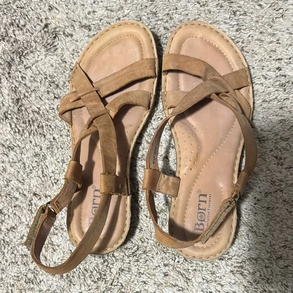 Born Tan Sandals with Ankle Strap and Comfort Footbed