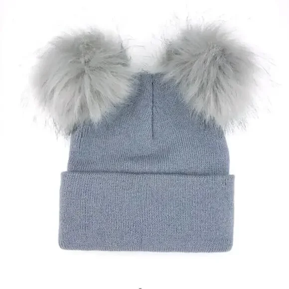 New baby double pom pom knit hat 1-3 years