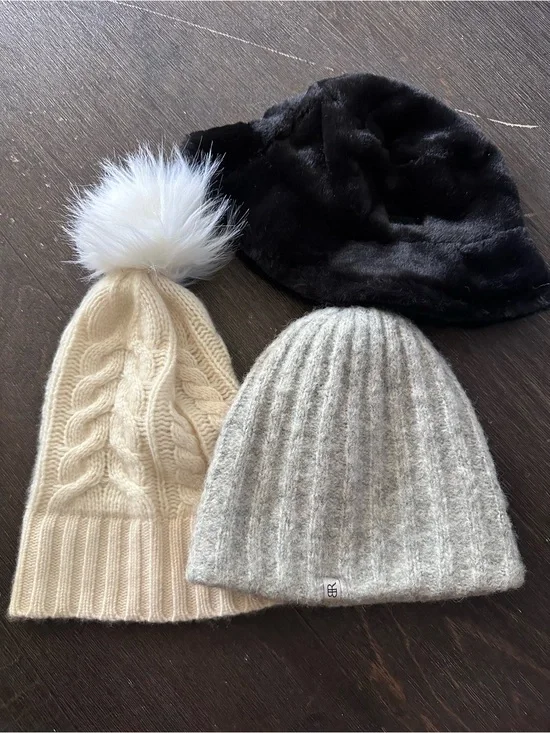 Winter Beanie Set - Cream, Gray, Black