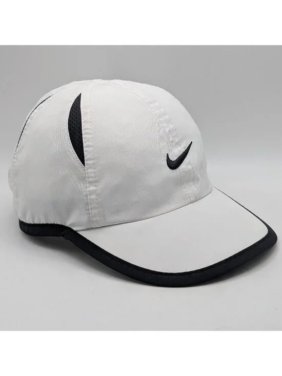 Nike Featherlite Dri Fit Infant Baby Hat White Black Trim Lightweight Sun Shade