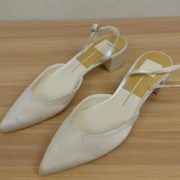 Dolce Vita Womens Slingback Pumps 8.5 White Bridal Satin Coquette Kitten Heel