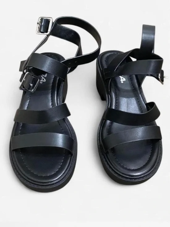 Soda Black Triple-Strap Women’s Sandals with Ankle Buckle