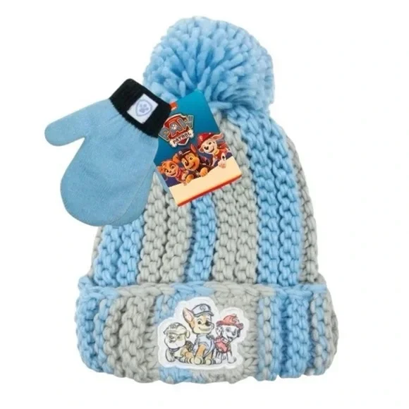 Nickelodeon Blue and Gray Paw Patrol Kids Beanie and Mittens Set