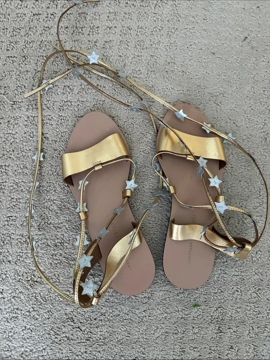 Loeffler Randall Starla Gold and silver Lace-Up Flat Sandals size 8