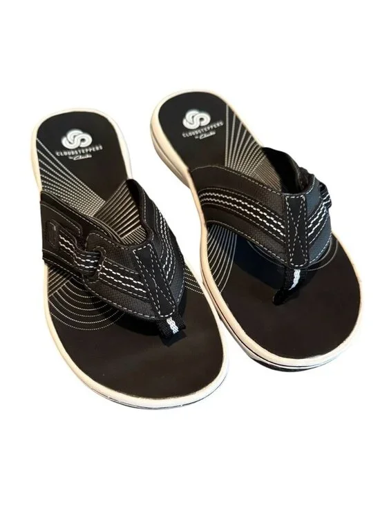 Clarks SIZE 6 Womens Cloudsteppers Flip Flop Sandals Brinkley Drift Black NEW FT