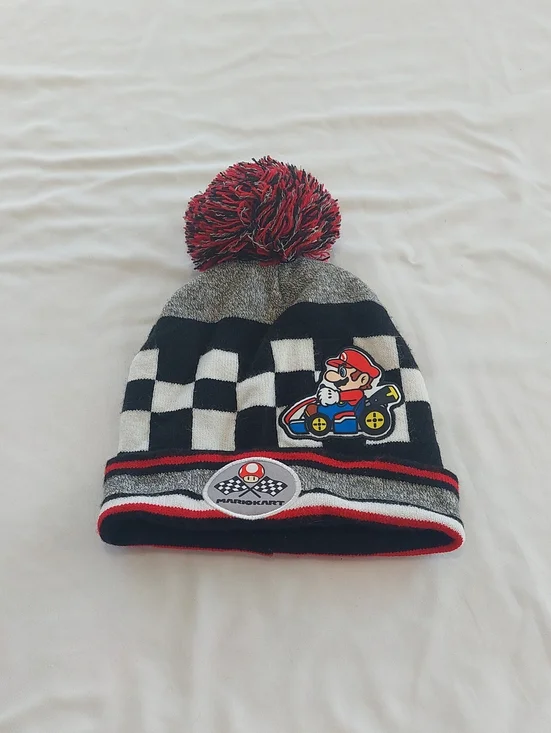 Nintendo Mario Kart Kids Pom Pom Beanie - Black, White, Red, Gray, Yellow, Blue