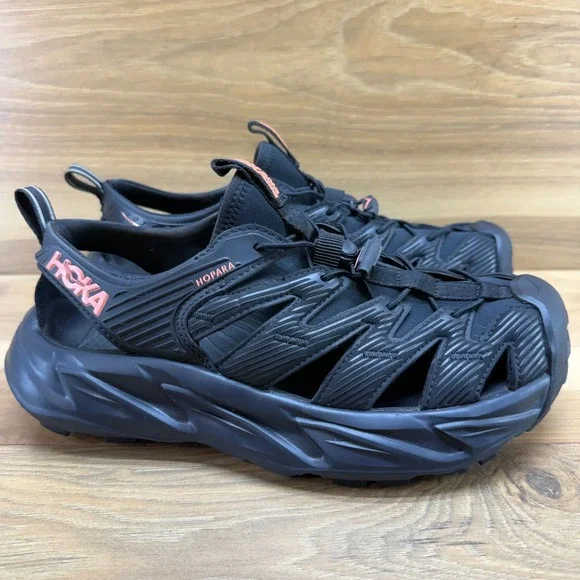 HOKA One One Hopara Sandals Womens 8.5 Black Outdoor Sport Comfort Walking