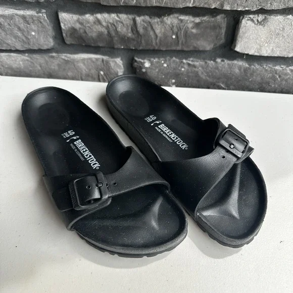 Birkenstock Madrid EVA One Strap Slides Sandals Adjustable Buckle Black 40/US 9