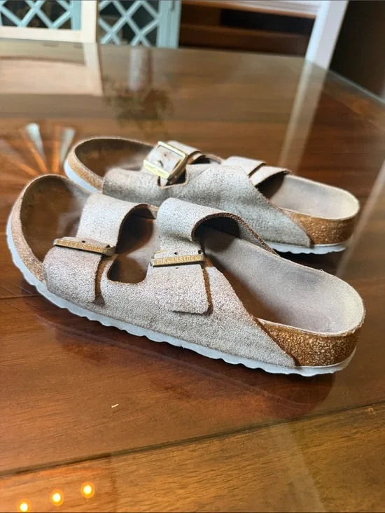Birkenstock Women Suede Double-Strap Sandals in Light Brown
