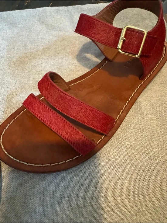 Marni Red Leather Strappy Sandal with Gold Buckle