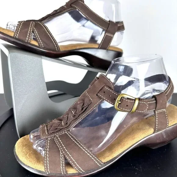 Walking Cradles Womens US 7 Brown Leather Suede Strappy Sandals Comfort Heel