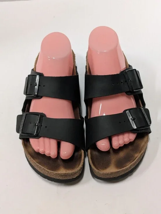 Birkenstock 40 Arizona Birko-Flor Black Cork Footbed Men's 7, Women's 9 Sandals