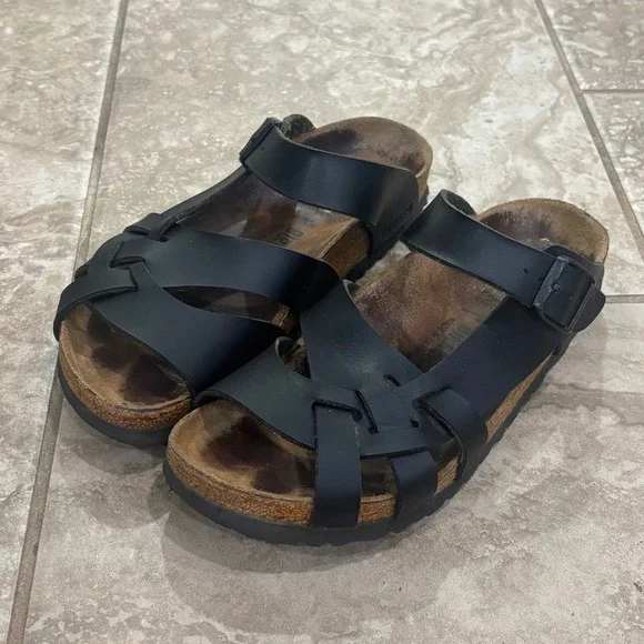Birkenstock Salina Black Birko-Flor Multi Strap Buckle Slide Sandals Womens Sz 7