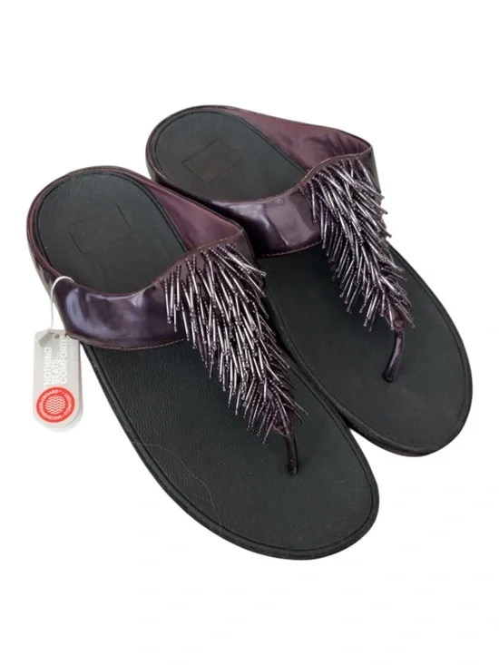 FitFlop Beaded Fringe Toe Post Sandals Plum Leather Women’s US 8 NWT
