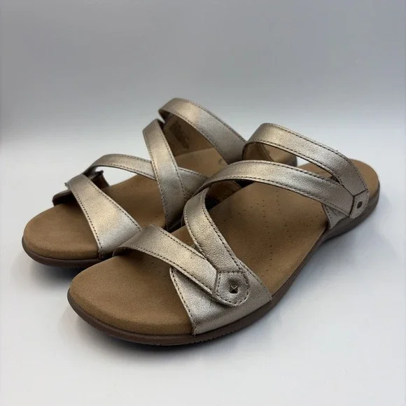 Taos Double U Strappy Slide Sandals Women's Size 8 Champagne Leather