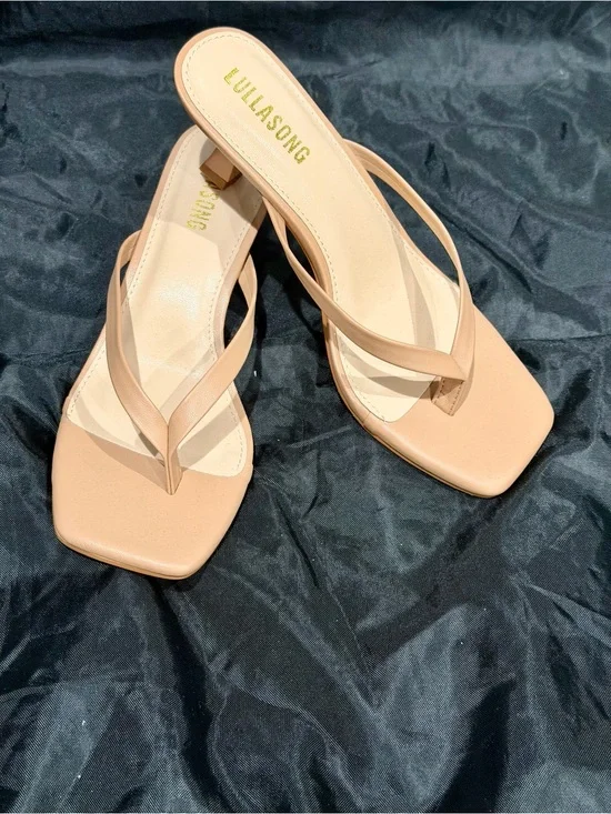 Minimalist Nude Square-Toe Strappy Heeled Sandals, Sz 6, NWOT