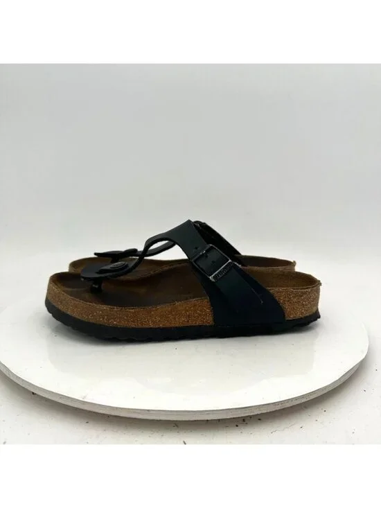 Birkenstock Gizeh Women Size 35 Black Birko-Flor T Strap Thong Leather Sandal
