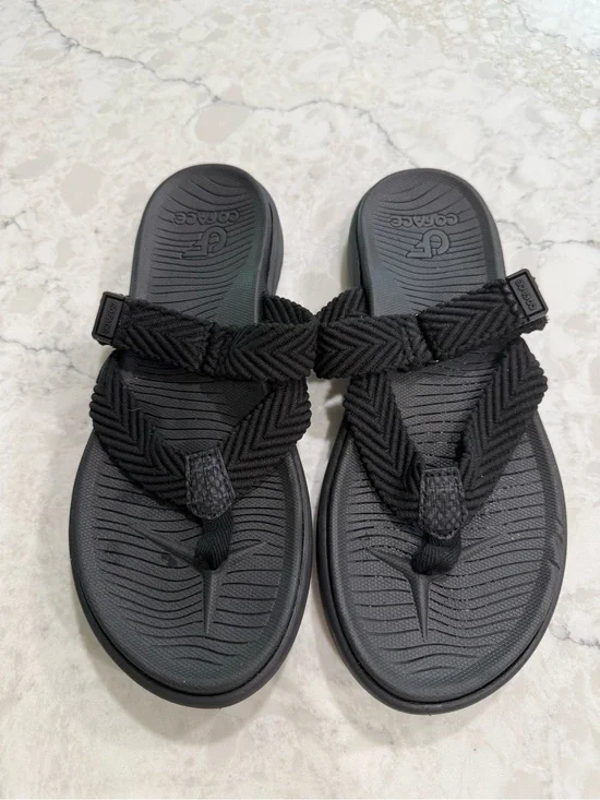 Coface Black Braided Strap Thong Sandals — Casual Comfort