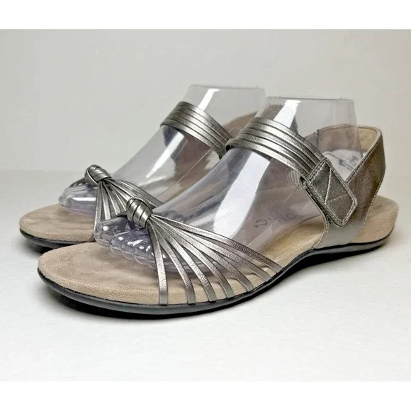 Vionic Talulah Sandals Size 10 Pewter Gray Metallic Adjustable Arch Support