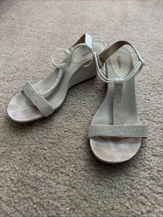 Style & Co. Silver Rhinestone T‑Strap Wedge Sandals