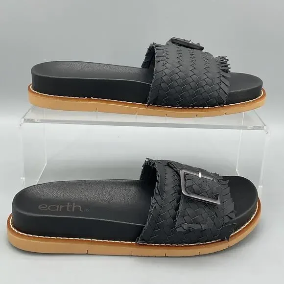 NEW earth Women’s Fontane Woven Flat Sandals Black Size 8.5M