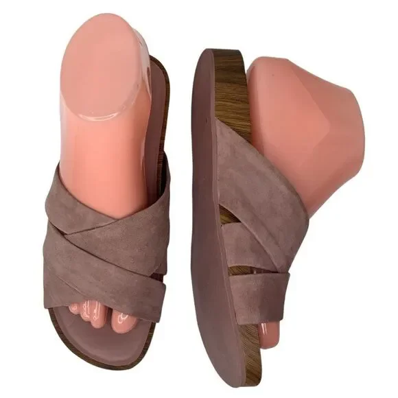 Cole Haan Braelyn Footbed Burlwood Blush Pink Suede Women’s Flat Sandal Sz 7