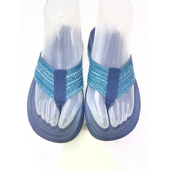 FitFlop Surfa Navy Teal Striped Webbing Sandals Womens 5 H84-641